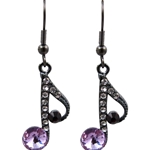 Music Note Earring with Clear/Purple Crystals