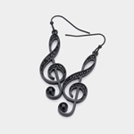 The Music Gifts Company RE26 Black Crystal Treble Clef Earrings