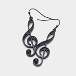 Music Gifts Company RE26 Black Crystal Treble Clef Earrings