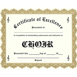 Certificate of Excellence - Choir - Single Sheet