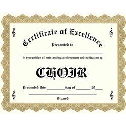 Certificate of Excellence - Choir - Pack of 10