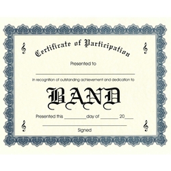Certificate of Participation - Band - Pack of 10