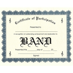 Certificate of Participation - Band - Pack of 10