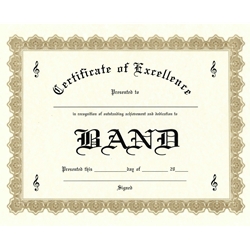 Certificate of Excellence - Band - Single Sheet