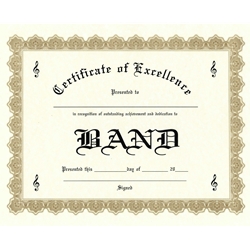 Certificate of Excellence - Band - Single Sheet