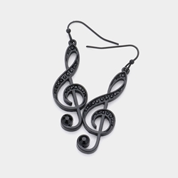 The Music Gifts Company RE26 Black Crystal Treble Clef Earrings