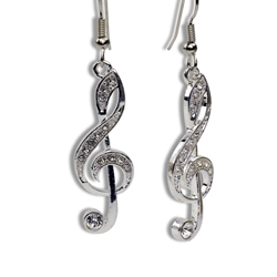 Music Gifts Company RE14 Genuine Czech Crystal Earrings - Treble Clef